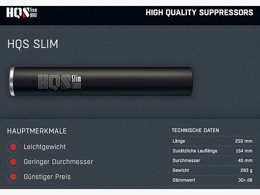 HQS Schalldämpfer SLIM Kaliber 5,6mm .223 inklusive Adapter Over Barrel