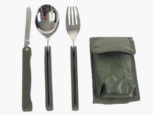 Essbesteck, "Camping", Griff oliv, klappbar, in Nylonetui