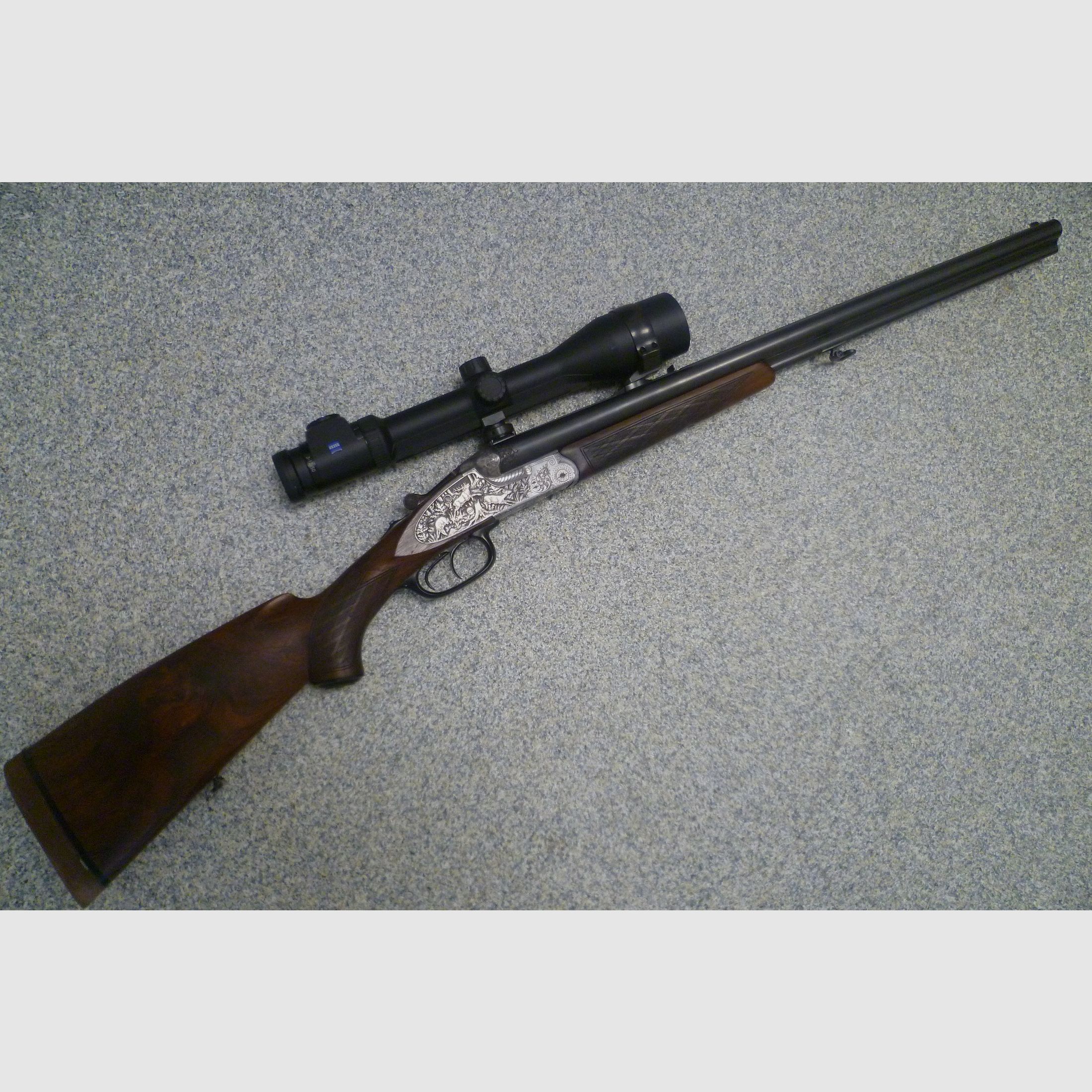 Seitenschloss-Drilling F.W. Heym 16/70 & 7x57R