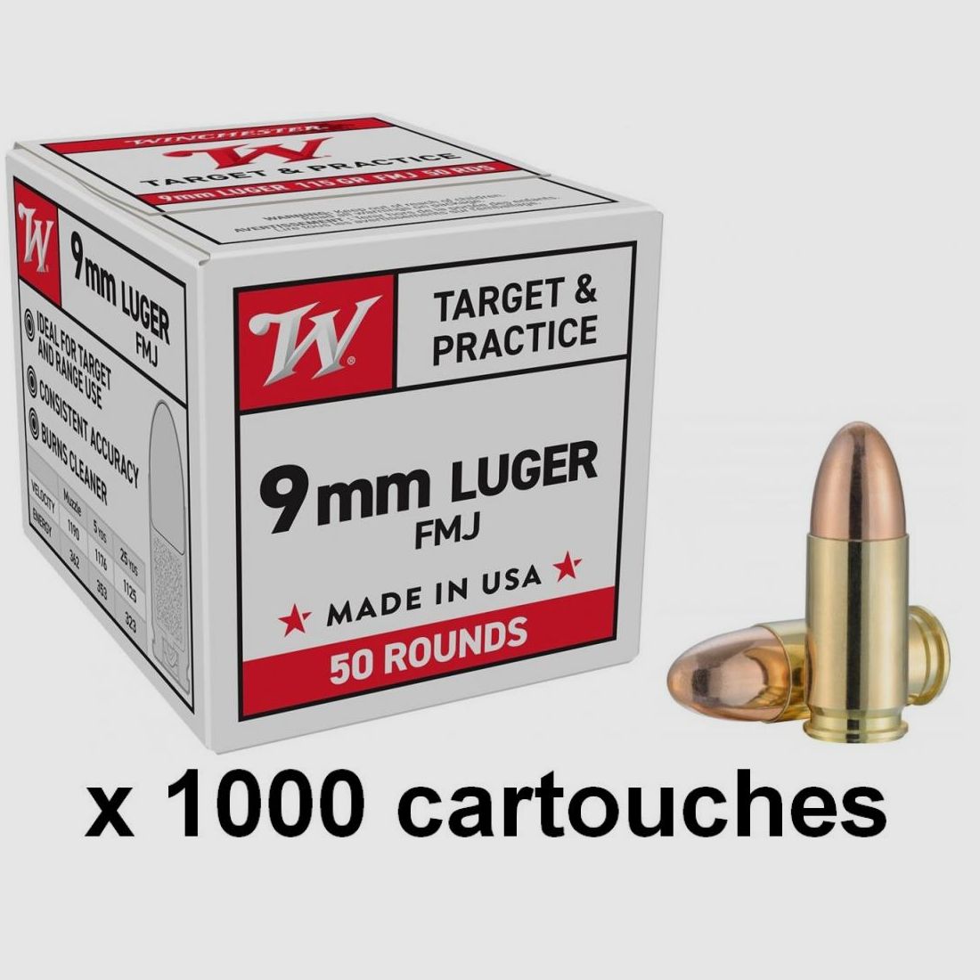 Ammunition WINCHESTER FMJ CALIBER 9 mm Luger / 9 x 19 / 9 mm para 124 gr X 1000, image 4 of 4