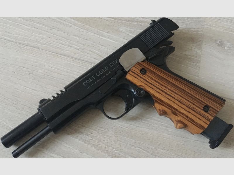 Lange Federführungsstange für Colt 1911 Schreckschusspistolen Schwarz Bruniert