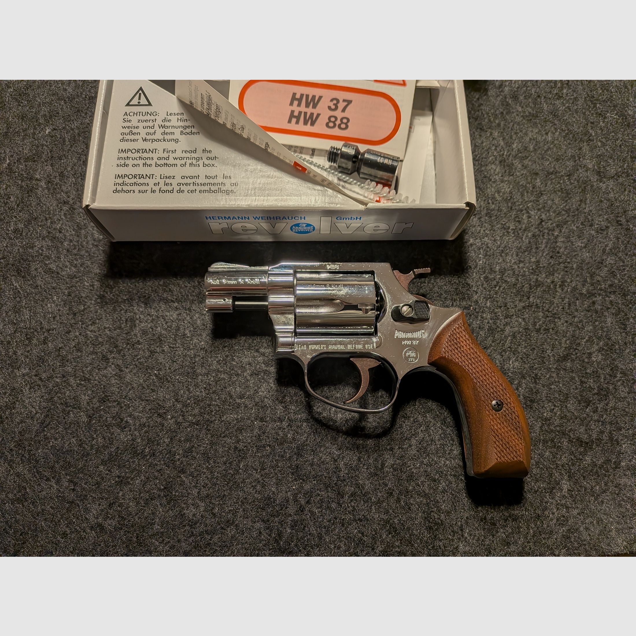 Weihrauch HW 37 Chrom PTB779 Kal.9mm R.Knall + Nowy + Rewolwer strzelający ostrzegawczo