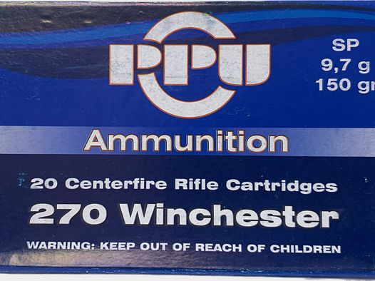 Büchsenpatronen PPU 270 Winchester SP 9,7g,150gr !!!
