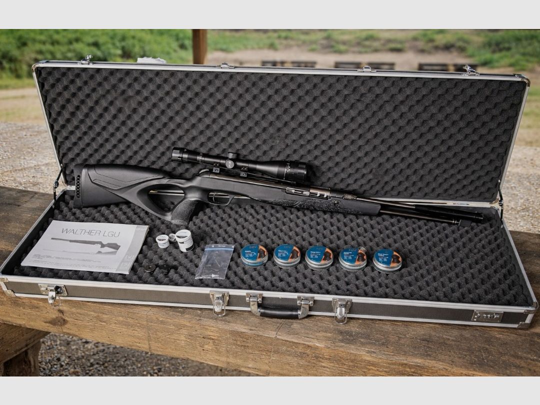 Karabinek pneumatyczny Walther LGU Varmint z lunetą 4,5mm Diabolo, walizka i akcesoria