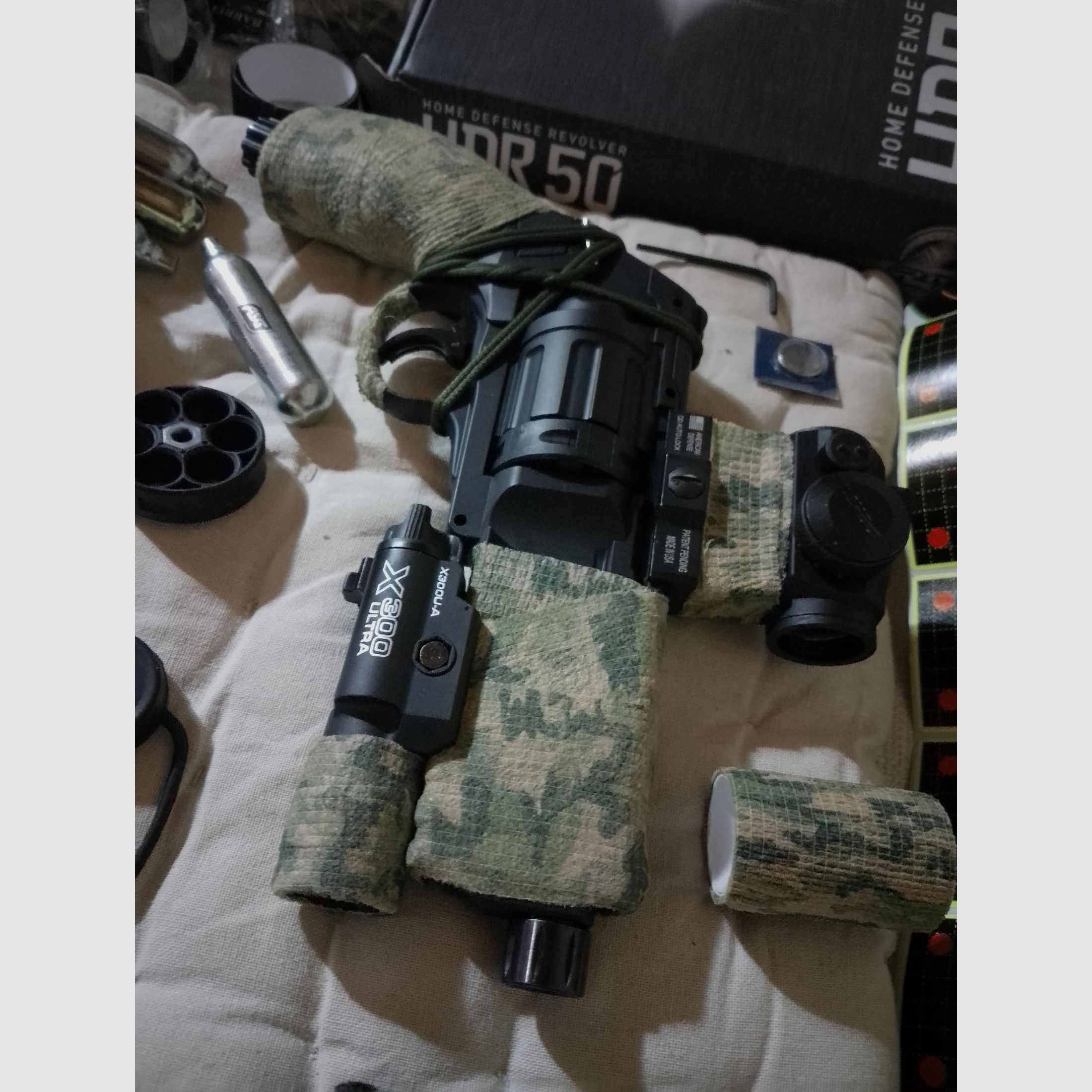 T4e HDR50 Tuning canna rosso verde punto di mira pallini in acciaio gomma RAM Paintball marker Cal .50 set lampada capsule CO2