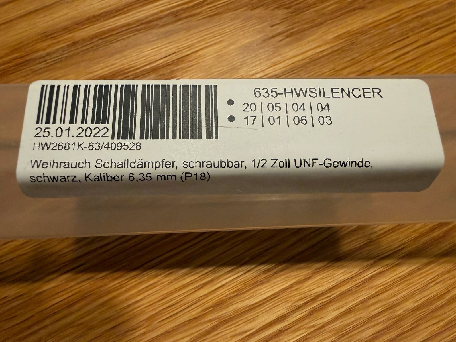 Weihrauch Schalldämpfer 635-HWSILENCER 1/2 Zoll UNF Gewinde