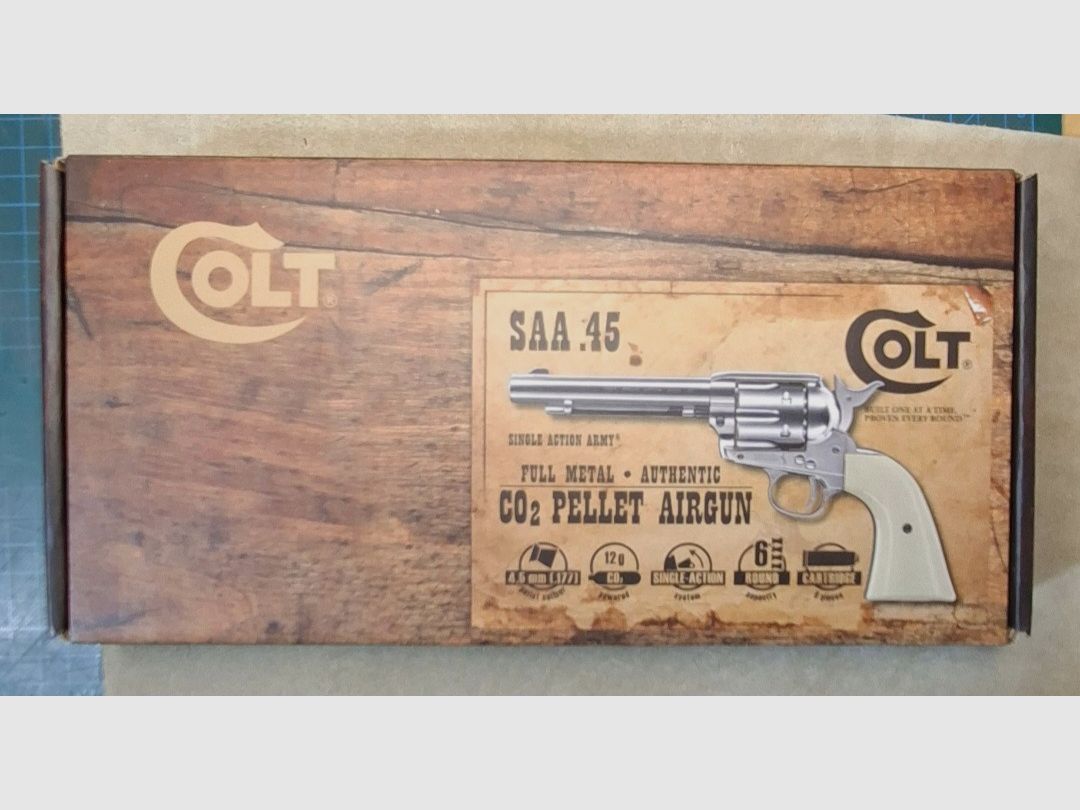 !!! Als nieuw!!! Colt SAA . 45, volmetaal, nikkelafwerking, 5,5", kal. 4,5mm Co², P18!