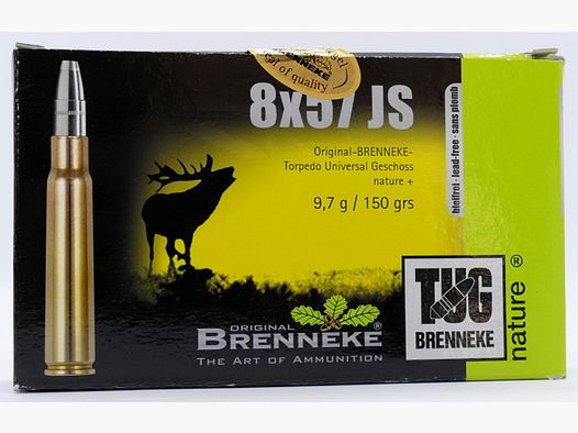 Brenneke 8x57 JS TUG nature + sans plomb 9,7g/150gr cartouches de fusil sans plomb