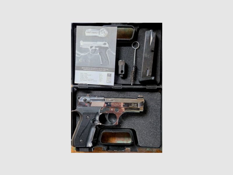 Pistola de fogueo Ekol Firat Compact Cromada, Calibre 9mm P.A.K. (PTB 929)