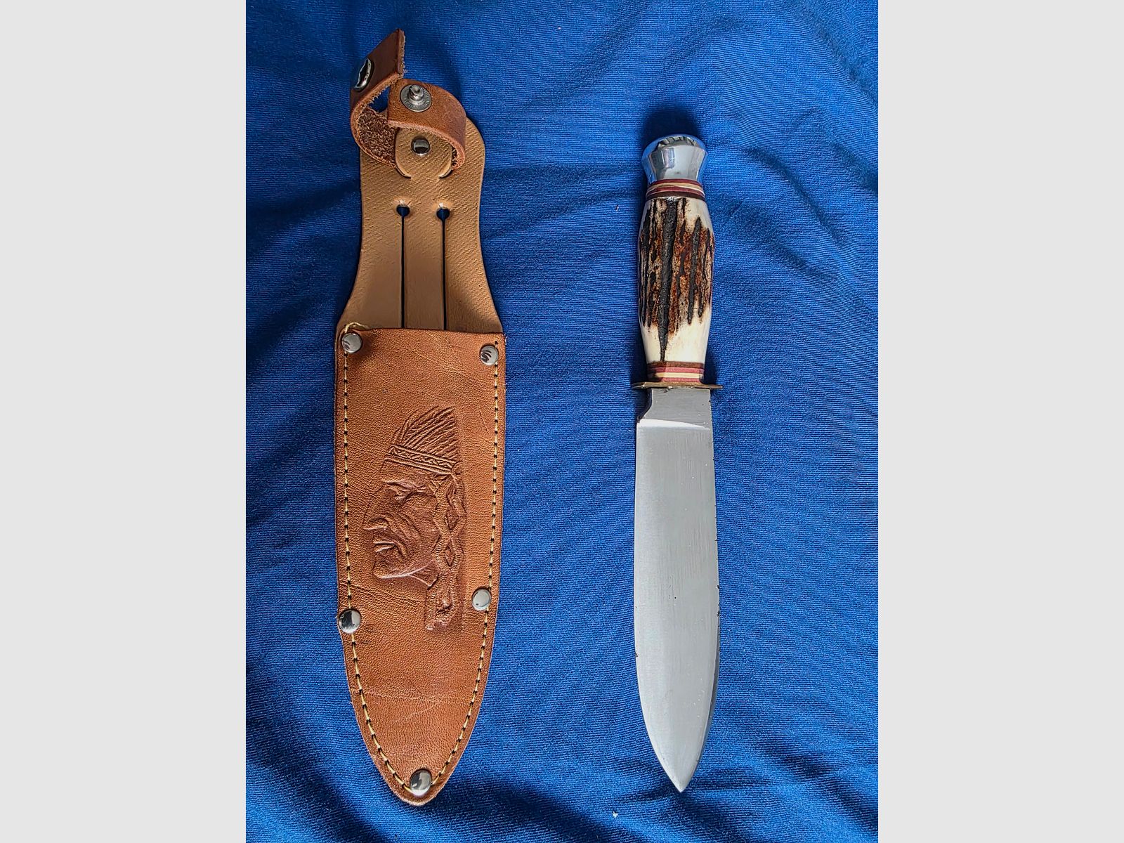 Solingen hunting knife stag horn handle stainless steel drop point 10.1–13 cm + sheath