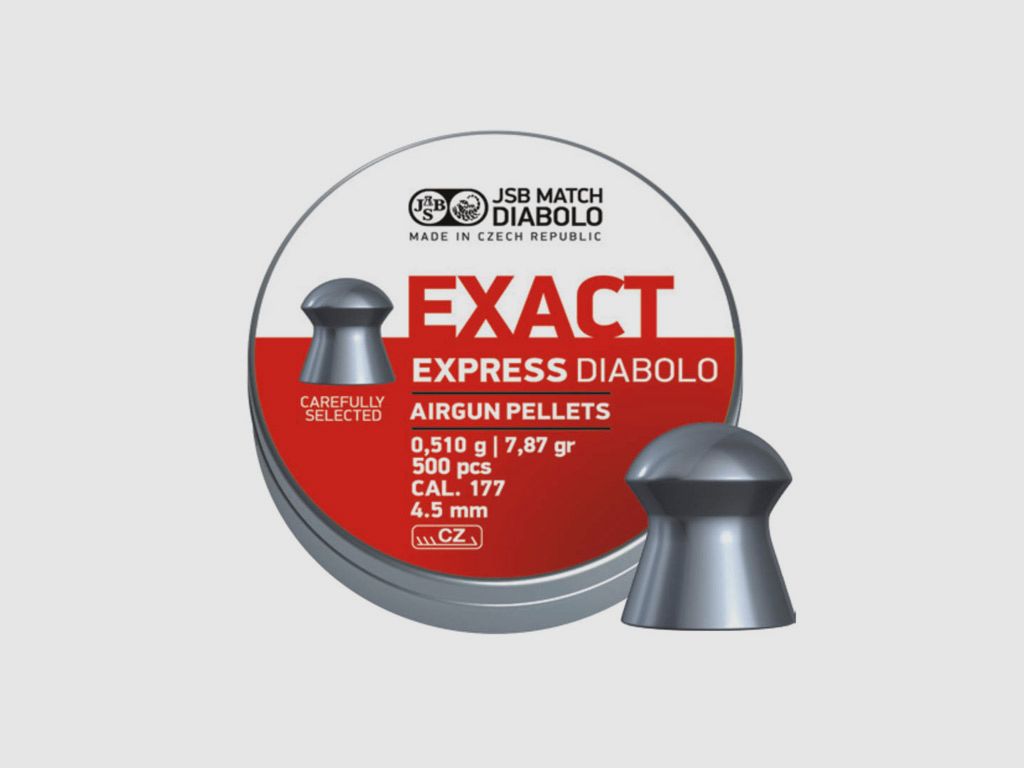 JSB Exact Express Diabolo, Rundkopf, glatt, 0,510 g, Kaliber 4,52 mm, 500 StĂĽck