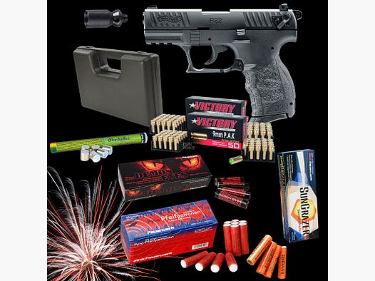 SILVESTER MEGASET !!! Schreckschuss - Pistole - Walther P22Q - 9 mm P.A.K. inkl. Koffer, 100 Platzpatronen & 100 Schuss Effektmunition