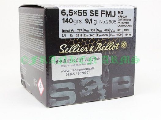 Sellier&Bellot	 FMJ 6,5x55 SE 140gr. 9,1g 50 Stück Staffelpreise
