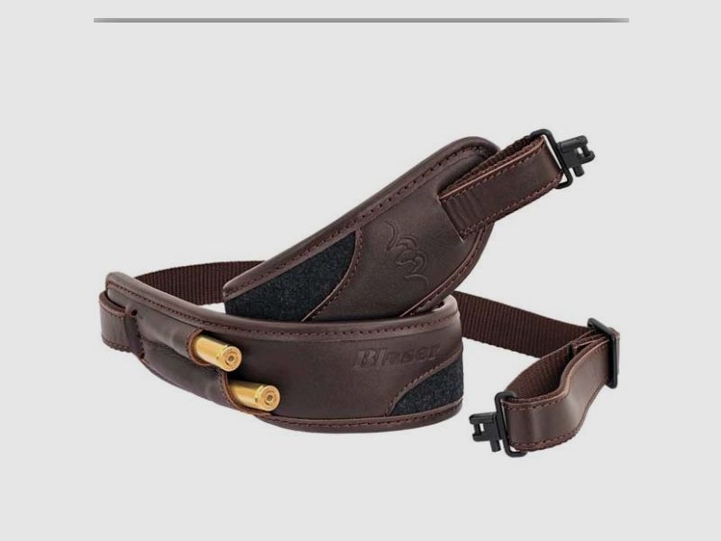 BLASER extra brede geweerriem: bruin/grijs leer/loden