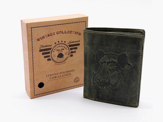 Greenburry Leder Geldbörse oliv Vintage Animal Collection Royal Stag Keiler 1701-wildboar-30