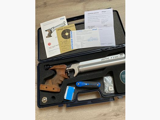 Walther LP 400 ALU Luftpistole mit 3D-Nussbaumgriff (Größe S, Rechtshand) – neuwertiger Zustand