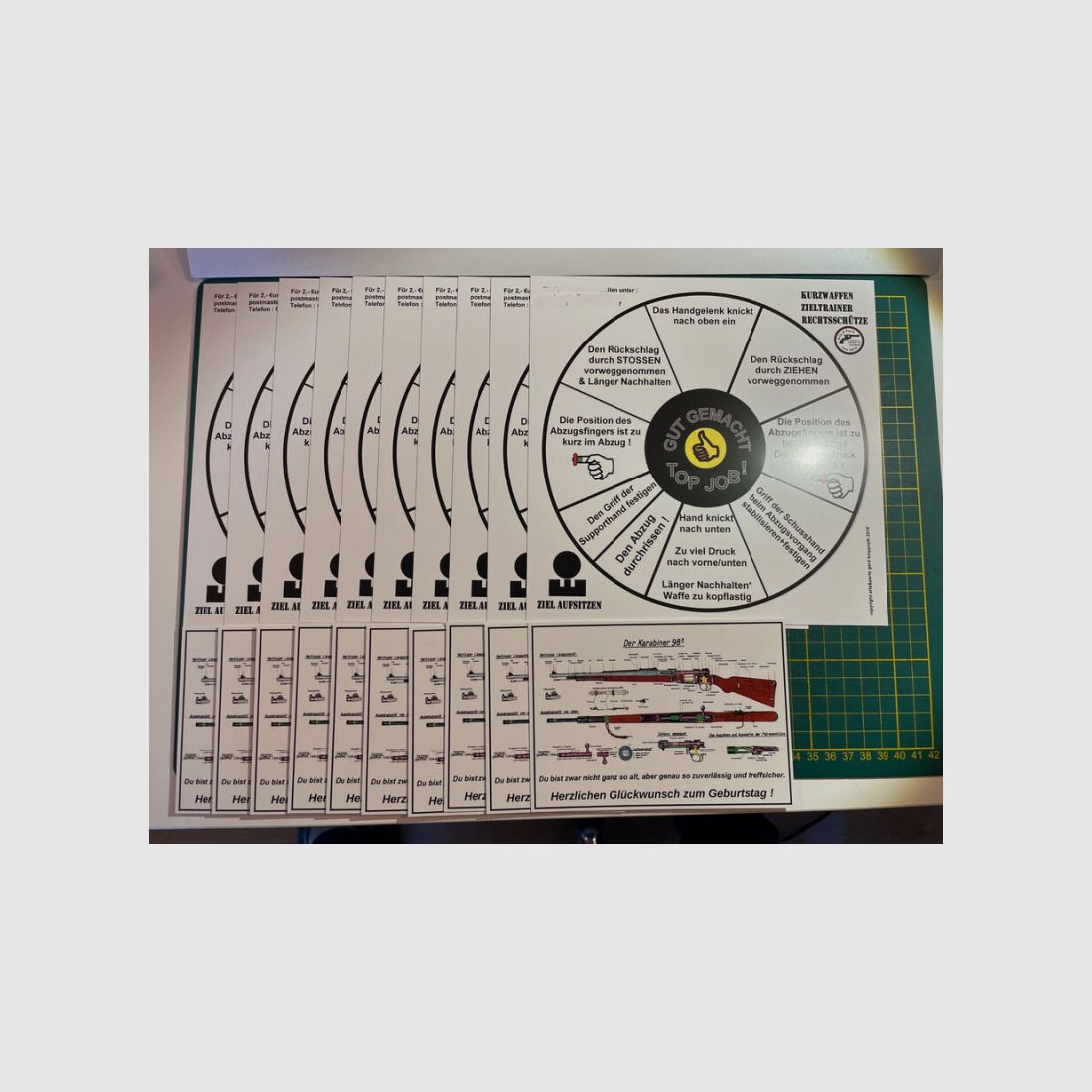 10 x Zieltrainer Pistole Revolver & 10 x Geburtstagskarte K98 Glock SIG Colt Walther Heckler Beretta