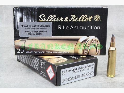 .22-250 Rem. SP 55gr. 3,6g 20Stück Staffelpreise Sellier&Bellot
