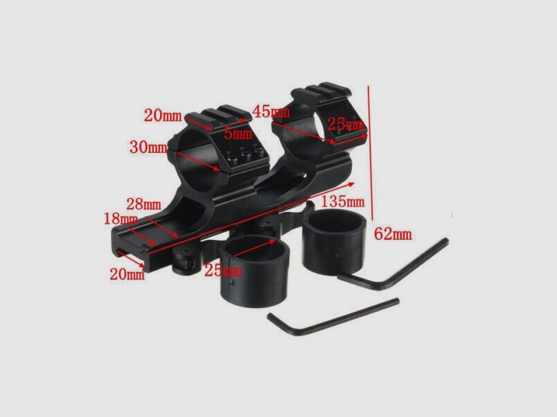 Double mounting rings, 30mm/25.4mm diameter, for 20 mm Picatinny or Weaver rail