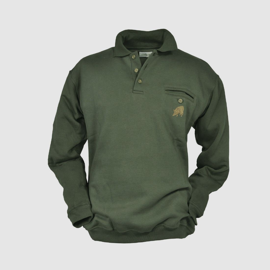 Hubertus Sweater mit Wildschweinstick Oliv