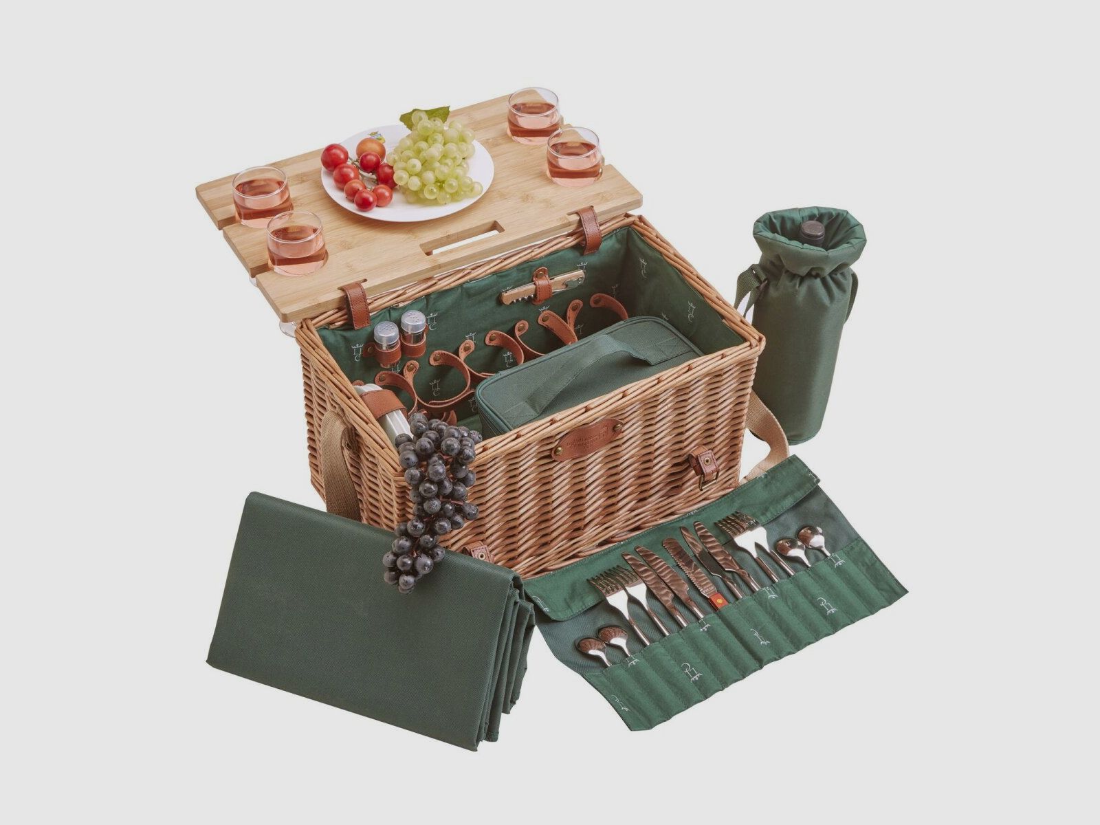 Lovergreen picnic motif picnic basket for four people Saint Honor green