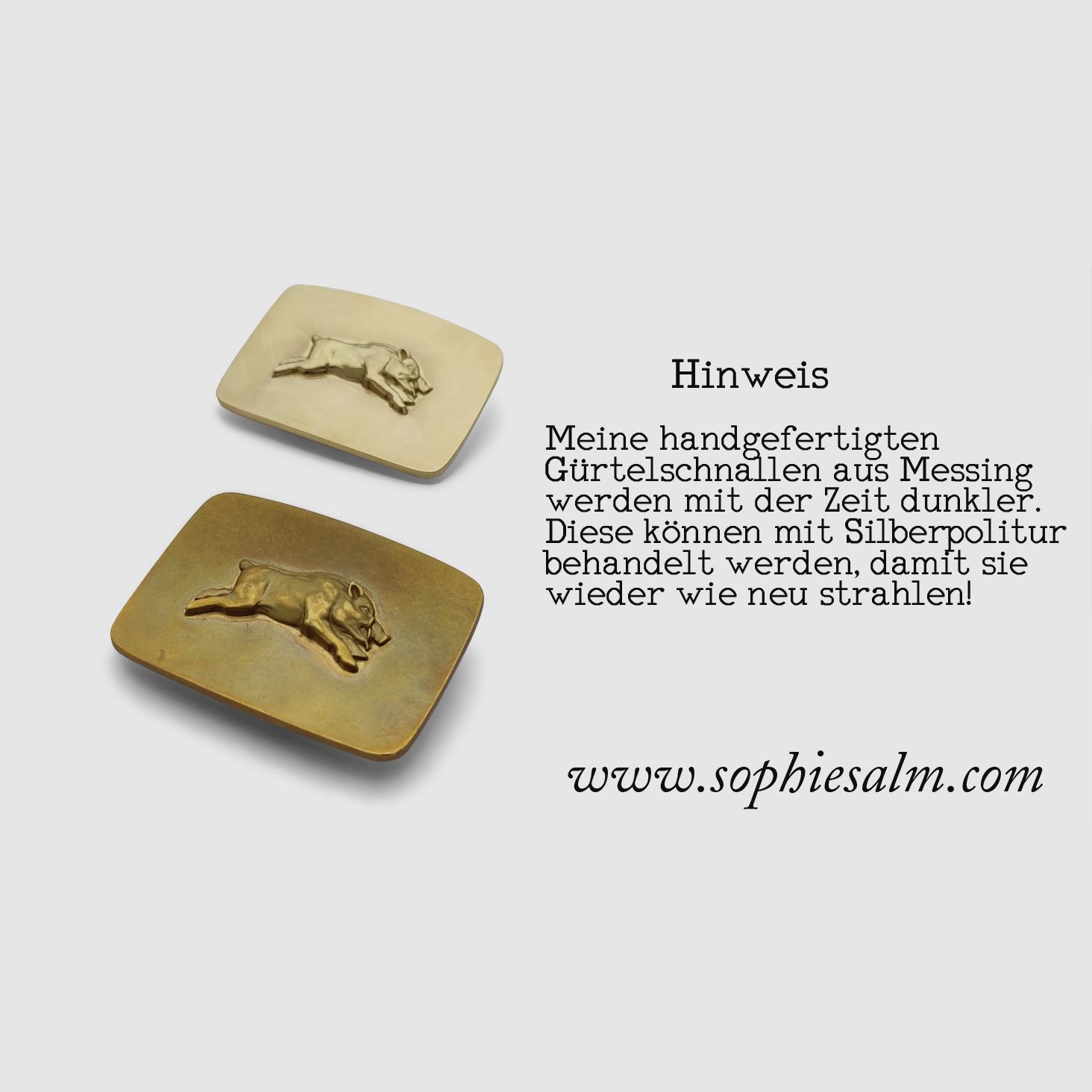 Handgefertigte Gürtelschnalle aus Messing mit Jagdmotiv Keilerkopf