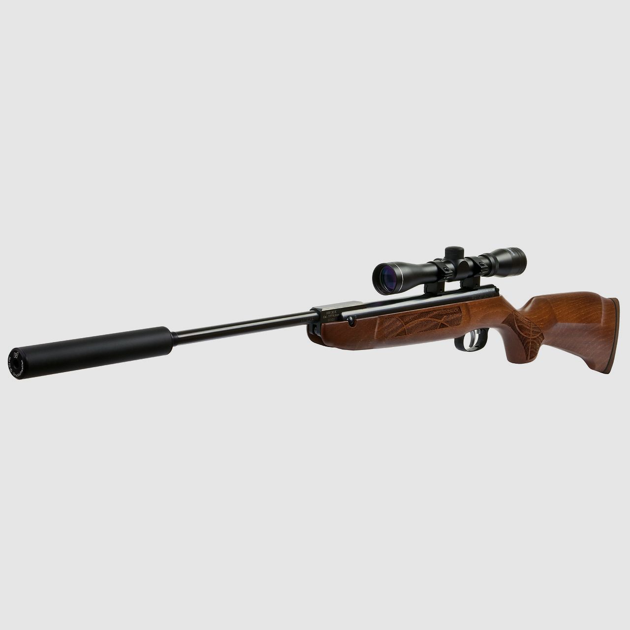 Luftgewehr Weihrauch HW 30 S brĂĽniert Buchenholzschaft punziert SchalldĂ¤mpfer Zielfernrohr 4x32 Kaliber 4,5 mm (P18)