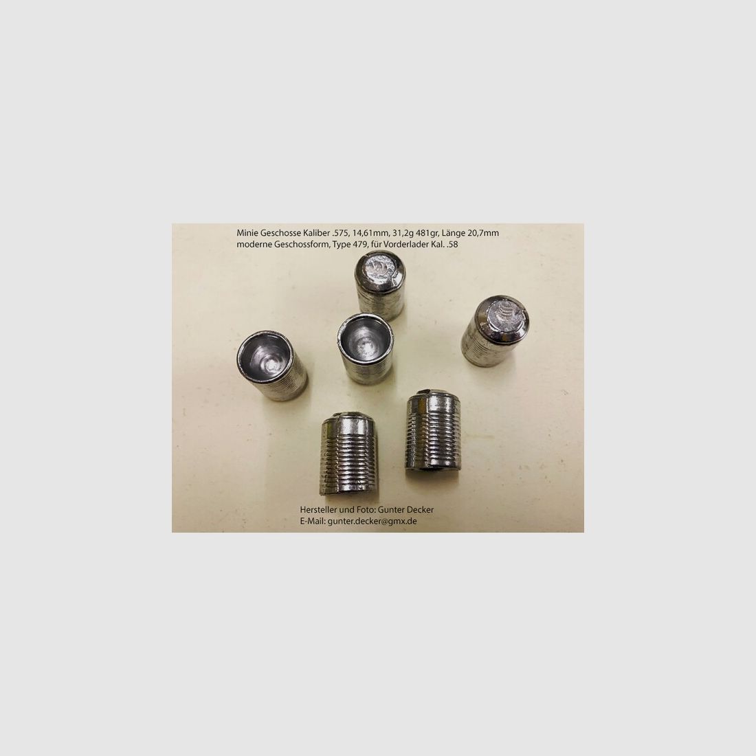 Minie Geschosse Kaliber .575 14,61mm, 481gr für Vorderlader Gewehre Kal. 58, Type 479