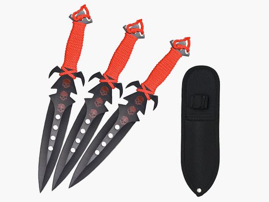 3 coltelli da lancio set 4 pz rossi con custodia