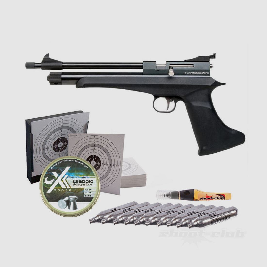 Diana	 DIANA Chaser Pistol CO2 Set 4,5 mm Diabolos Scheibenkasten