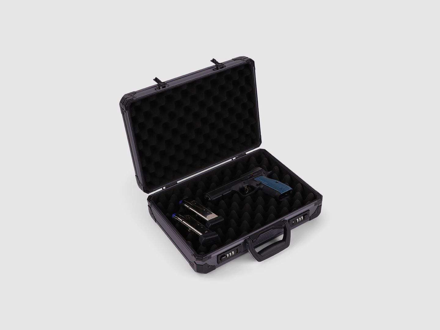 Winter Pistolenkoffer W14 für bis zu 2 Kurzwaffen – Aluminium/Holz, 2 Zahlenschlösser, Noppen (Grey)