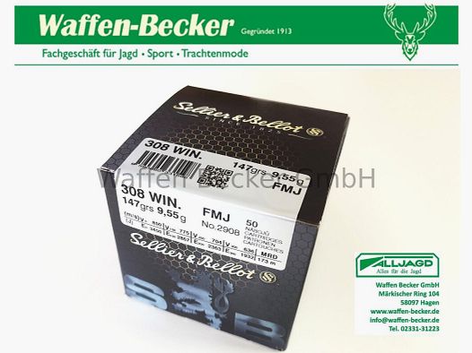 Sellier & Bellot .308Win. FMJ 147grs. Full Metal Jacket --400 disparos--
