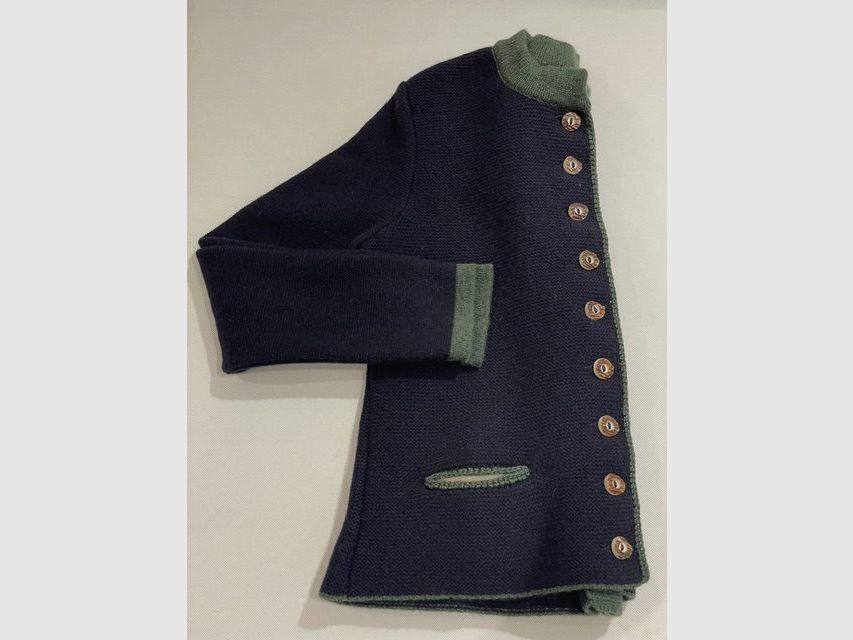 Damen Strickjacke mit Falte aus Merinowolle in Dunkelblau mit Blumen, Bild 2 von 2