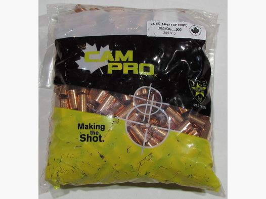sachet 500 ogives Cam Pro cal 38 148 grains Hollow base wad cutter