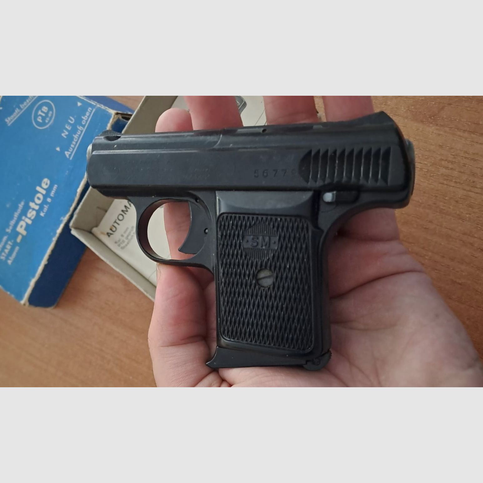 Seltene Rhöner SM 110A Kal. 8 mm Knall im PTB 45-69 von 1971! Mit OVP!