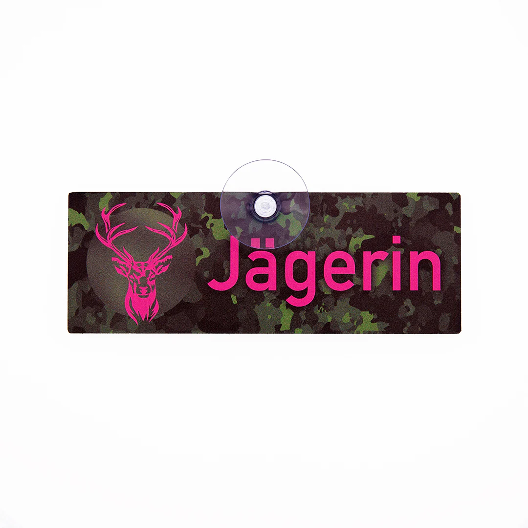Hunting sign with suction cup "Hunteress" pink