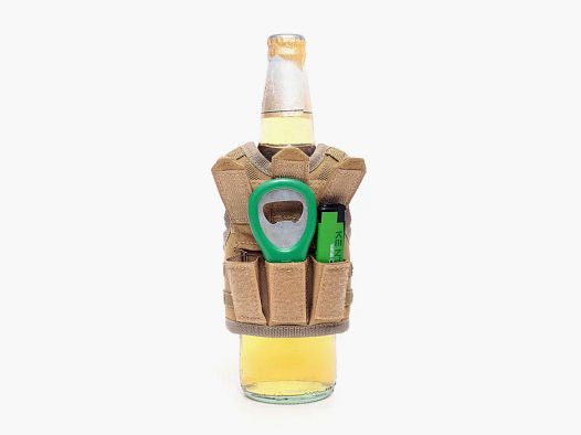 Mini tactical vest with front pockets for beer bottle / wine bottle / thermos bottle - sand