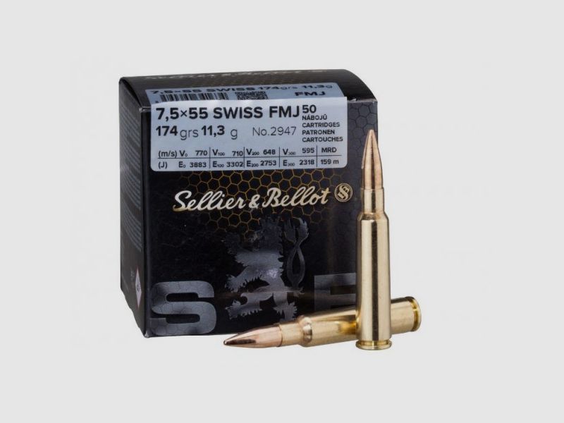 SELLIER & BELLOT - 7,5x55 SUIZO - 174 GRS. - FMJ - 50 CARTUCHOS
