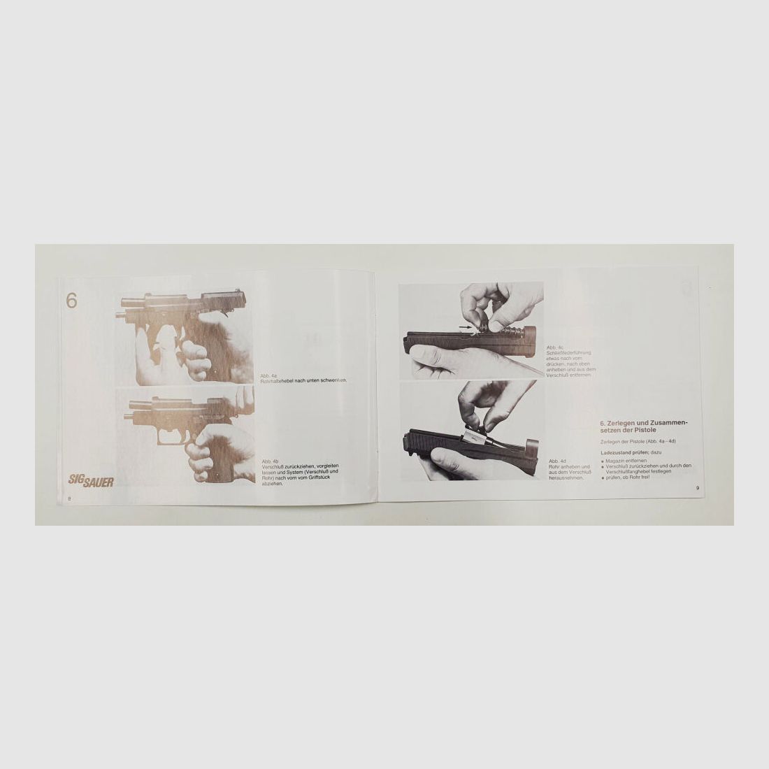 SIG Sauer korte beschrijving en gebruikershandleiding voor het pistool P6 / P225 9mm x 19 in lichte gebruikte staat
