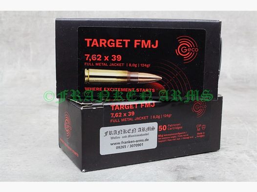 Geco Target 7,62x39 124gr. 8,0g 50 pièces Prix dégressifs