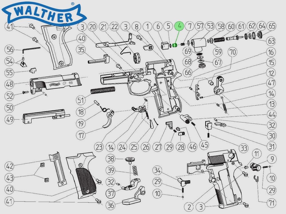 VentilabschlussdĂĽse fĂĽr CO2 Pistole Walther CP88, Ersatzteil