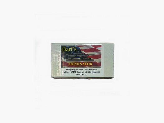 BART'S BALAS CAL. 6MM DOMINATOR BOAT TAIL 68GR 500UD.