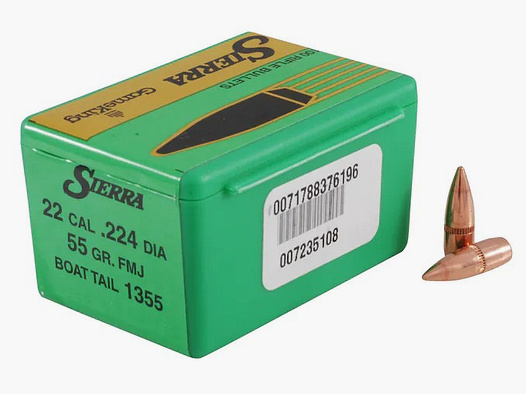Balle Sierra .22/.224 HV 55GR FMJBT 100 pièces