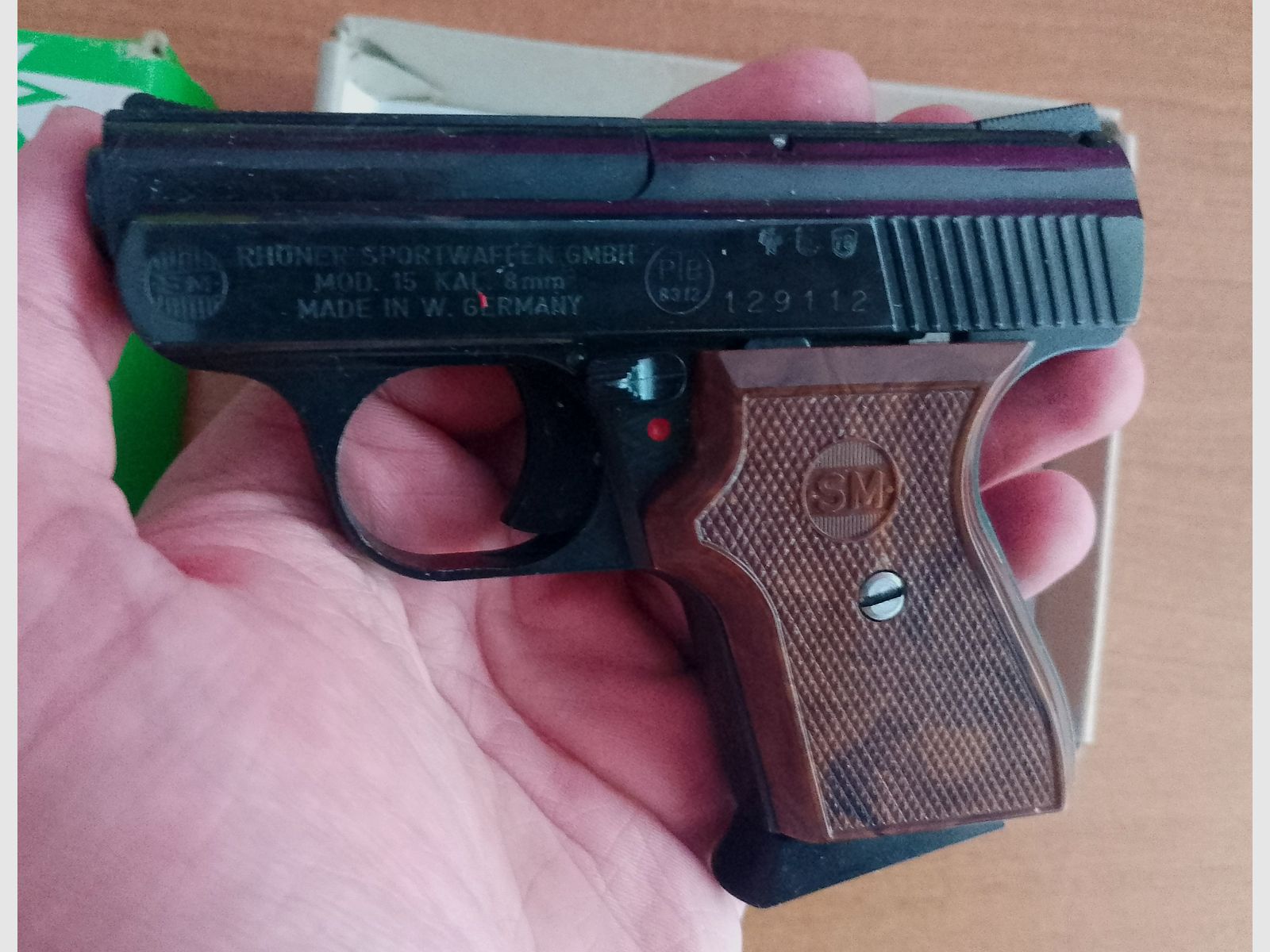 Alte Rhöner SM 15 Kal. 8 mm Knall im PTB 83/2 mit Verpackung!, Bild 7 von 8