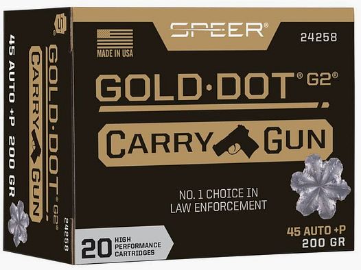 Speer Gold Dot G2 balle à pointe creuse 200 gr. 45 Auto +P - 20 pcs.
