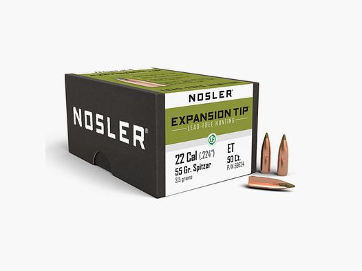 NOSLER E-TIP LEAD-FREE HUNTING BULLETS - .22 - 55gr.