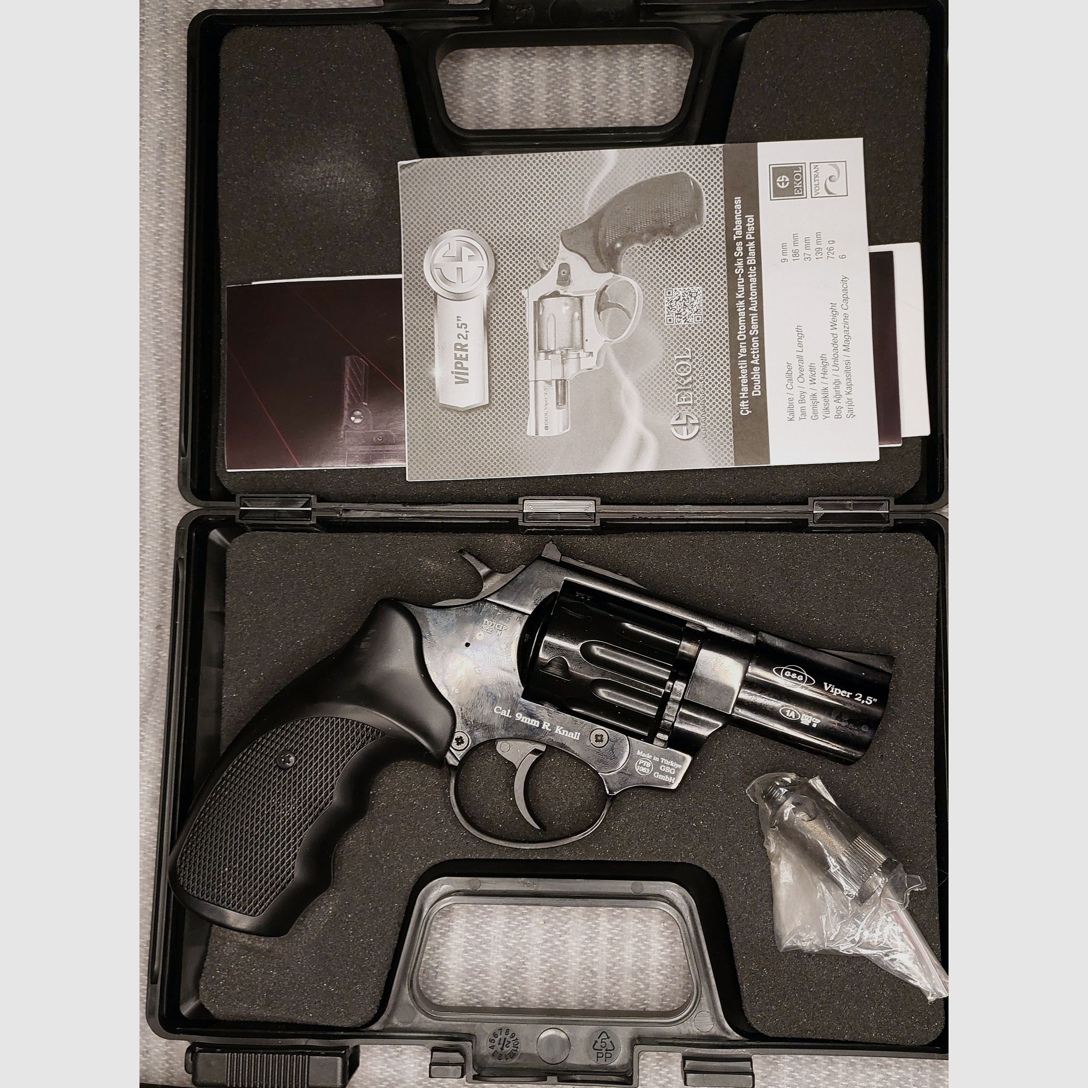Ekol Viper 2,5 Zoll Schreckschuss Revolver Schwarz 9 mm R.K. (PTB 1063) Stahltrommel