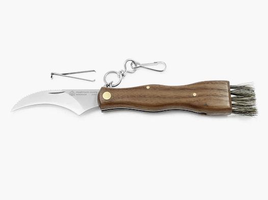 Cuchillo para setas PUMA IP con cepillo, pinzas y mosquetón, madera de nogal