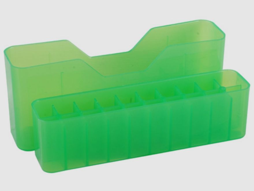 Caja de cartuchos MTM J-20-M-16 verde transparente con tapa para 20 cartuchos 6mm PPC y otros.