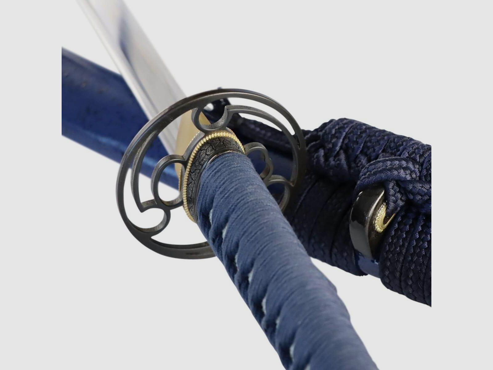 Katana blau mit scharfer Klinge aus 9260 Federstahl Saya mit Ishime Lackierung